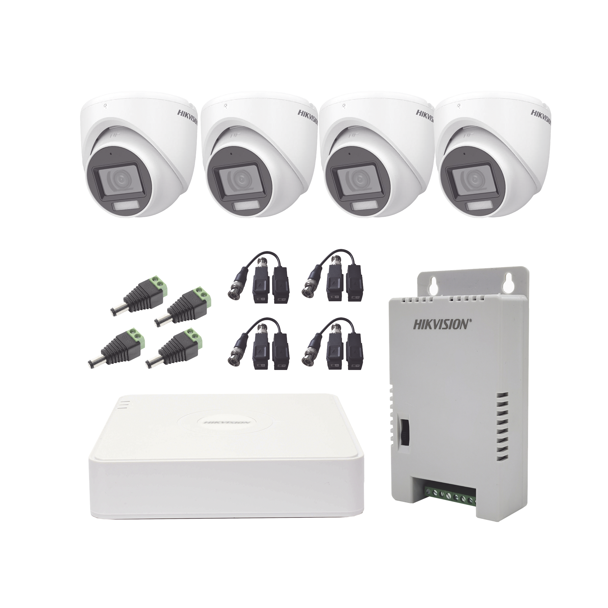 KH1080P4ESFH|KIT TurboHD 1080p / DVR 4 Canales con audio por coaxitron / 4 Cámaras con Micrófono y  106° Visión/  luz blanca + IR visión nocturna  / Transceptores / Conectores / Fuente de Poder Profesional